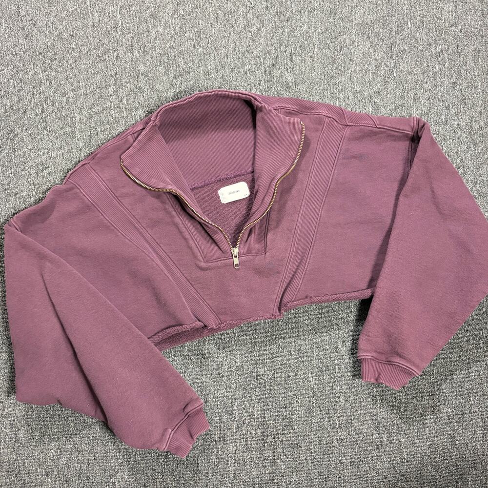 Joah Brown Ultra Cropped Retro Burgandy 1/4 Zip Pullover Sweatshirt Women's S/M